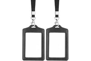 Teskyer 2 Pièces Double Face Transparent Porte Badge, Porte Badge Tour de Cou, avec Lanière en Nylon, pour le travail, Affaires, Bus, Pass, Noir