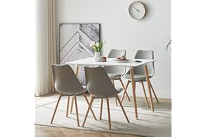 LafeuR Esszimmergruppe Esstisch mit 4 Stühlen, Rechteckig Küchentisch-Set Essgruppe für Küche Esszimmer und Wohnzimmer (Weiß Tisch+4 Grau Esszimmerstühle)