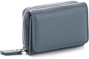 RRANCharltu plånbok damer liten läder liten plånbok damer miniplånbok med dragkedja myntfack kortfack, Denim blå, 10 x 7.5 x