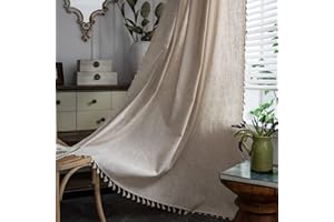 Sutuo Home - Boho Farmhouse Bedroom Curtain Natural Linen Look Textured Burlap Rod Pocket Semi Blackout Boho Handmade Window Treatment for Living Room