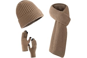 Villand 3-teiliges Mützen Schal mit Touchscreen Handschuhen für Männer und Frauen, Unisex-Set für kaltes Wetter mit Fleece Futter und Geschenkbeutel