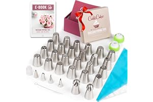 CukkiCakes Set de Douilles Russes – 55 pièces pour la décoration florale des gâteaux et cupcakes: 30 embouts de glaçage, 20 sacs à douilles jetables, 1 sac en silicone, 3 adaptateurs et 1 boite cadeau