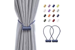 Pretty Jolly 2 Pack Magnetic Curtain Tiebacks 16 Inch Modern Handmade Weave Rope Curtain Holdbacks Convenient Decorative Curtain Drape Tie Backs for Home and Office Window Drapery (Navy)