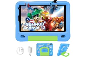 OUZRS Tablet para Niños Android 12, Tablet 8 Pulgadas 4GB RAM 64GB ROM/TF 128GB, Control Parental, Kids Educativos, Tablet Infantil WiFi 4000mAh, Dual Cámara, Tablet WiFi Play Store con Funda EVA(Azul)