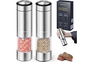 FORLIM Set macina pepe e sale elettrico, macina sale e pepe elettrico con led, con macina spezie regolabile in ceramica, acciaio inox [Set di 2]