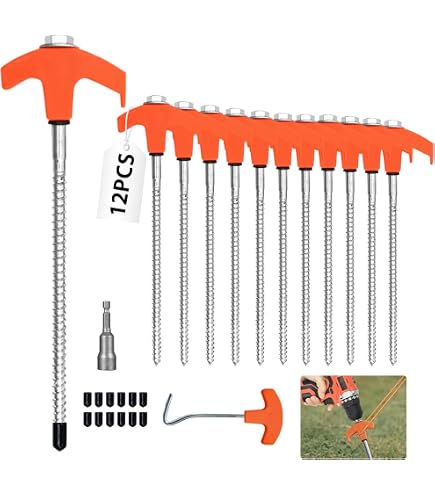 Piquets De Tente à Visser – 10 Pièces 21 Cm – Acier – Crochet Et Adaptateur Inclus – Pour Sol Dur, Prairie, Forêt