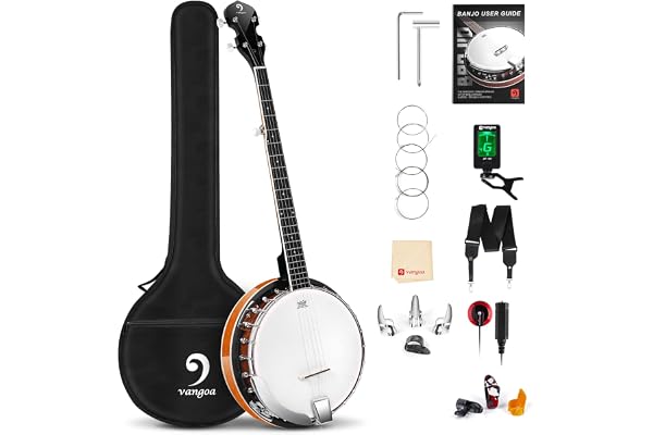 Vangoa Kit de banjo pour débutant 5 cordes avec tête Remo, résonateur en acajou, dos fermé, sac de qualité supérieure pour adultes, adolescents, débutants