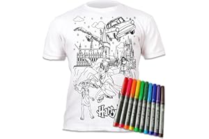 Splat Planet Colour-in T-Shirt Batman, Harry Potter, DC Comics T-Shirt, Washable Magic Pens - Colour Your Own, Colour-in and Wash Out T-Shirt
