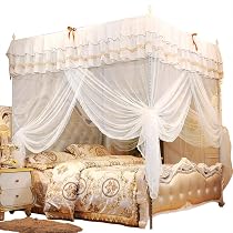 Moustiquaire De Lit Baldaquin Sans Cadre - En Dentelle Blanche - Taille Queen (150x200cm) - Protection Anti-moustiques Et Poussière - 3