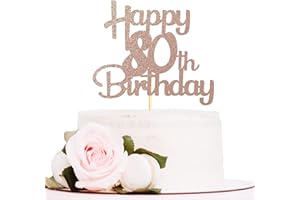 Sotpot Rose Gold Glitter 80 Cake Topper, 80th Birthday Cake Decorations for Birthday Party Anniversary Party Supplies