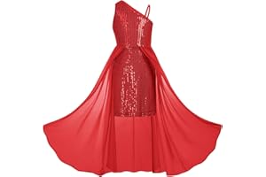 GRACE KARIN Girls Sparkly Prom Princess Sequin Dress One Shoulder Party Dresses for 7-14 Years