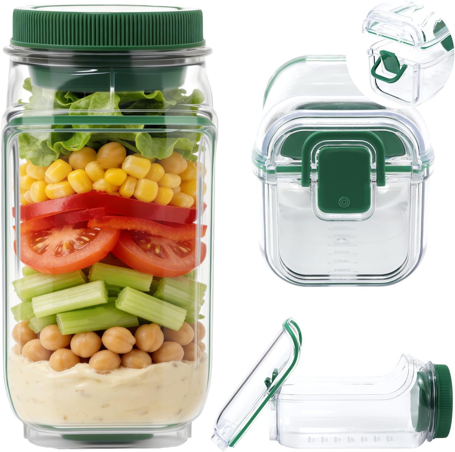Mjuthy Ensalada de lado abrir con compartimento anti-fugas para aderezos – Recipientes para preparar comidas portátil, ensaladera reutilizable para oficina, gimnasio, picnic y viajes