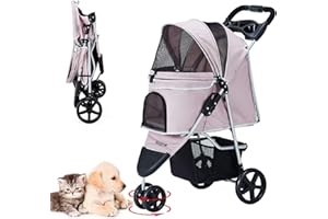 NASTARKI Passeggino per Cani Piccoli Pieghevole, carrello per cani Carrello per Animali Domestici, Passeggino Gatti Adatto per cani di piccola taglia fino a 15 kg (Rosa)