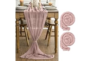 Artoid Mode Lot de 2 chemins de table en gaze bohème rose poudré - 90 x 300 cm - Décoration de table pour mariage, cuisine, salle à manger, vacances