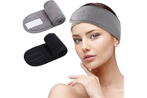 LADES Spa Facial Headband - 2 PCS Make Up Wrap Head shower Sport Terry Cloth Headband Adjustable Stretch Towel With Magic Tape (Black+Gray)