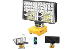 AKOCIRE Compatible con Dewalt 18V/20V Batería Luz de Trabajo LED Inalámbrica 6000LM 38W Luz de Inundación Recargables Foco LED Portátil con Puerto de Carga USB y tipo C & Protección de Bajo Voltaje
