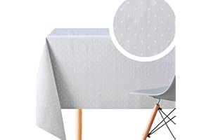 KP HOME Large Grey With White Polkadot PVC Wipe Clean Tablecloth - 250 x 140 cm - Dotty Polka Dot Design Embossed Thick Rectangular Wipeable Vinyl Plastic Disinfectable Table Cloth