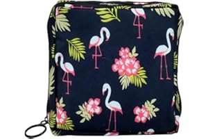JUNFEIXUAN Sanitary Napkin Storage Bag Menstrual Cup Pouch Portable Pads with Zipper Feminine Menstruation First Period Bags for Teen Girls Women Ladies. (Black - Flamingo)
