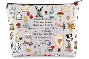 LEVLO Alice Trousse de Maquillage avec Fermeture éclair pour Femme et Fille Motif Conte de fées Alice You are Braver Stronger Smarter Than You Think