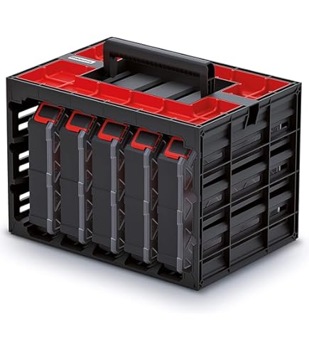 Kistenberg C Block Pro Robust Tool Case with Removable Partitions, Cool Grey and Red