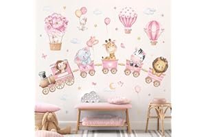 decalmile Pegatinas de Pared Animales Tren Rosa Vinilos Decorativos Niñas Elefante Mono Globos Adhesivos Pared Asilo Nido Habitación Infantiles Cuarto de Jugar