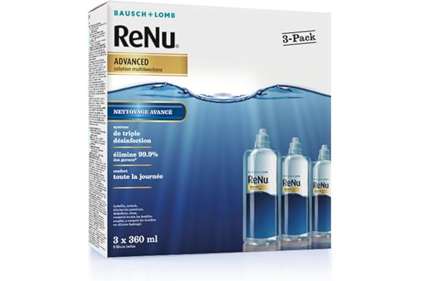 ReNu Advance Produit Lentilles de Contact Souple - Système de Triple Désinfection, Solution d'Entretien Multifonction pour Lentilles Souples - Flacons de 3 x 360ml