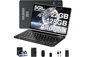 ‎UJJ 2025 Neueste Tablet 10.1 Zoll Android Octa-Core 22GB RAM+128GB ROM (2TB TF), Widevine L1, 5G+2.4G WiFi, BT 5.0, 8000mAh, 8+5MP, 1280 * 800, GPS, Type C, 2-in-1 Tablet mit Tastatur und Maus - Schwarz