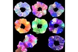 CNCEDI 7Pcs Colorful Luminous Hair Ties, LED Light up Elastic Hair Bands Neon Headdresses, 3 Light Modes, Hair Scrunchies for Christmas Glow Rave in The Dark Party Supplies
