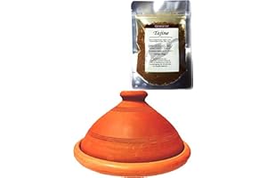 MARRAKESCH ORIENT & MEDITERRAN INTERIOR Tajín marroquí, incluye mezcla de especias para tajín, tagina, sin esmaltar, libre de sustancias nocivas, original de Marruecos, olla de barro para cocinar, Tuareg Ø 30 cm, para 4-5 personas, hecho a