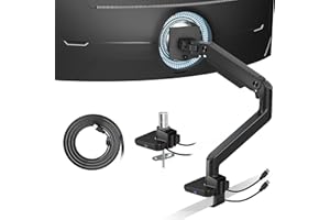 ARES WING Soporte Monitores con Puertos USB para 17-49 Pulgadas LED/LCD Planas y Curvas Monitor, soporta 20 kg, Brazo Monitor Giro, Rotación, Altura Ajustable, VESA 75&100mm,Negro