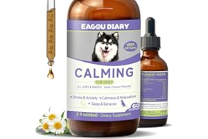 EAGOU DIARY Calmant pour Chiens – Gouttes Calmantes pour Chien en Cas de Séparation, Feux d'Artifice, Orages, Aboyer, Aide au Sommeil, Soulagement de l'Anxiété pour Chien - L-Théanine, Camomille, Vitamines, 60 ml