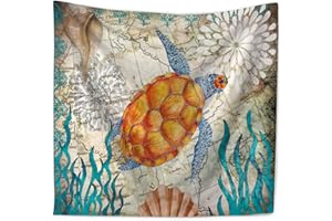 NUNUBEE Lihan Tapicería Tapiz Serie oceanica Animales Marinos Indian Bohemio Elefante Hippie Mandala Pared Estampado Floral Decoración Naturaleza Picnic diseño psicodélico, Tortuga 150 * 130cm/59 * 51inch