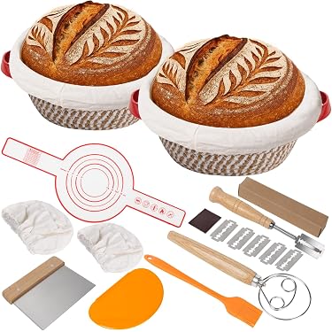 Kit Boulangerie 2 Bannetons En Coton Avec Accessoires - Pour Pain Au Levain, Avec Tapis Silicone, Coupe-pâte...
