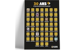 LE MONDE À GRATTER Poster à gratter anniversaire 30 ans - Format A3 - Encre à gratter dorée agréable et sans traces - 52 activités à vivre pleinement - Cadeau 30 ans femme/homme