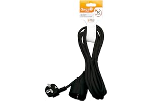 Garza - Cable alargador de corriente doméstico de 10 metros, negro, con toma de tierra hasta 16 Amperios (3680W)