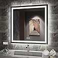 Amorho LED Bathroom Mirror 32"x 32" with Front and Backlight, Stepless Dimmable Wall Mirrors with Anti-Fog, Shatter-Proof, Memory, 3 Colors, Double LED Vanity Mirror(Horizontal/Vertical)