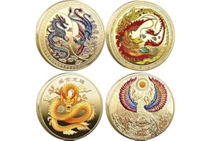 YIQILAFADA 4 monete portafortuna in oro con drago cinese, porta fortuna e prosperità, buona fortuna e fenice cinese