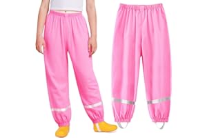 Domueay Spodnie przeciwdeszczowe dla dzieci, spodnie błotne, dla chłopców i dziewczynek, wodoszczelne, wiatroszczelne, bez podszewki, oddychające, cienkie, odblaskowe, odzież przeciwdeszczowa dla