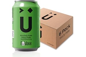 NuWave Alcohol-Free Beer Hazy Pale | 6 Pack + Mood-Enhancing Botanicals - 0.5% abv, 73 Calories, Vegan & Gluten Free | Non Alcoholic Beers | 330ml Cans