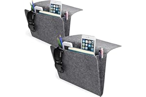 daite Bedside Pocket Storage Holder, Felt Bedside Caddy Storage Organizer Bed Caddy with 2 Small Pockets for Organizing Magazine Phone Small Things Home Sofa Desk Holder(Dark grey(2 packs))
