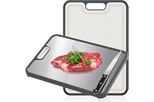 HI NINGER 2-in-1 Doppelseitiges Schneidebrett, aus lebensmittelechtem 304-Edelstahl und PP für Fleisch, Gemüse und Brot (38 × 27 cm)