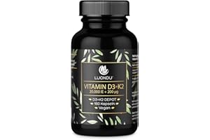 ‎LUONDU Luondu Vitamin D3 20.000 I.E + Vitamin K2 MK7 200 mcg (hochdosiert & vegan) | Ohne Zusätze, produziert in Deutschland (180 Kapseln) – Verpackung kann variieren