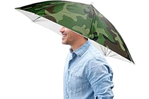 TIXIPEM 26" Headband Umbrella Hat [1 Pcs] - Hands Free Foldable Umbrella Cap Sun Hat Use for Fishing & Gardening & Golf & Camping & Hiking - [Camo] Silver Coating Top Outdoor
