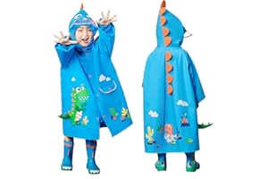 JinBei Impermeabile Bambini Poncho Pioggia con Cappello a Tesa Trasparente Strisce Riflettenti Ragazze Ragazzi Giacche per La Pioggia con Tasca Bottoni Cerniera Raincoat 2-8 Anni