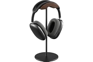 QinCoon Hörlursstativ, valnötsträ och aluminium headsetstativ, natur valnöt spelheadsethållare med solid tung bas för alla hörlursstorlekar
