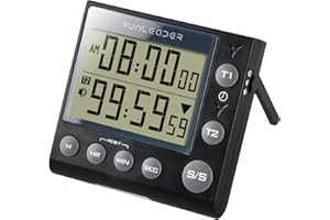 Runleader Digital Dual Kitchen Timer, Bakery Timer, Count down/Count up timer with Magnetic back, START/STOP, Alarm recordator, for Cooking Learning Sport office (batería incluida) (KT002-BK)
