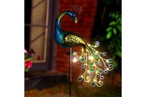 DAZZTIME Solarne światła ogrodowe paw solarny metalowy słup lampka nocna paw trawnik lampa zewnętrzna, wodoodporna lampa na zewnątrz, do ogrodu patio dekoracja ogrodu