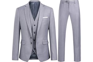 YOUTHUP Abito da Uomo 3 Pezzi Abiti Eleganti in Puro Colore Slim Fit Blazer Gilet Pantaloni