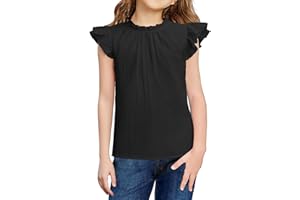 Arshiner Dziewczęce T-shirty letnie rękawy z falbankami, górna część z falbankami, dekolt w kształcie litery A, bluzka dziecięca, luźna, elegancka, na czas wolny, modna odzież dziecięca 5-12 lat