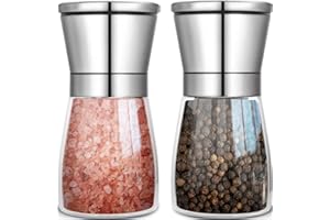 HUPECHAM Salz und Pfeffermühle 2er-Set, Edelstahl Gewürzmühle mit einstellbarer keramischer Mühle, Chilli Mühle, Nachfüll Salzmühle